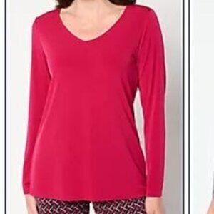 Susan Graver Fuchsia V-neck Liquid Knit Long Sleeve Tunic Top-5X-NWT